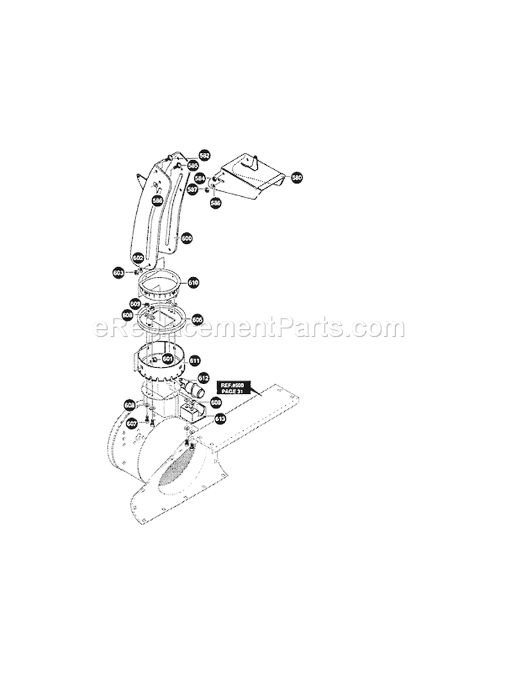 Discharge Chute Diagram and Parts List for 536882650  Craftsman Snow Blower