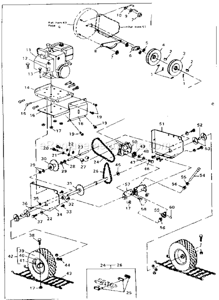 Wheel Assembly Diagram and Parts List for 536882701  Craftsman Snow Blower