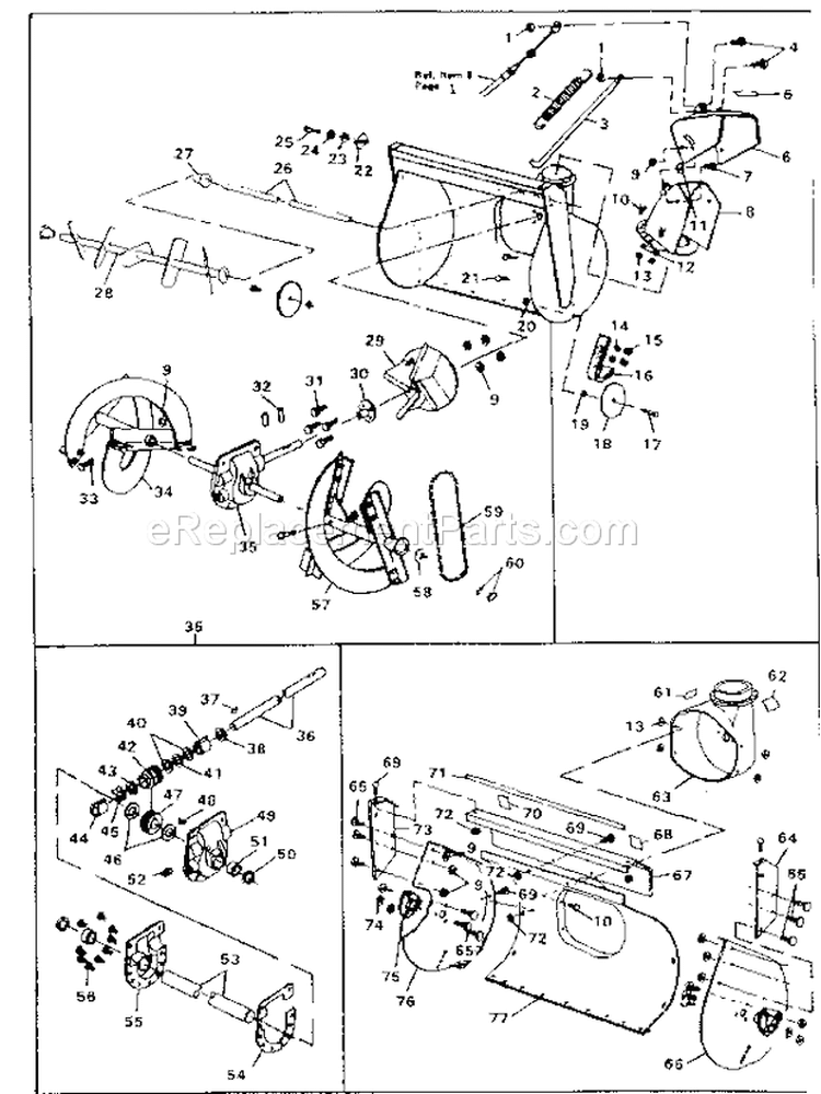Auger Housing Assembly Diagram and Parts List for 536882701  Craftsman Snow Blower