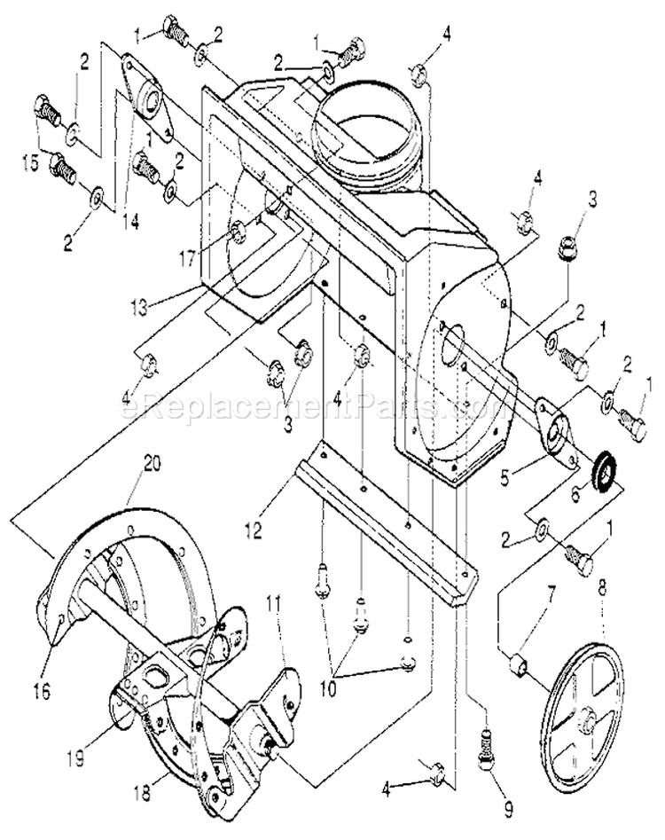 Auger Housing Diagram and Parts List for 536883210  Craftsman Snow Blower
