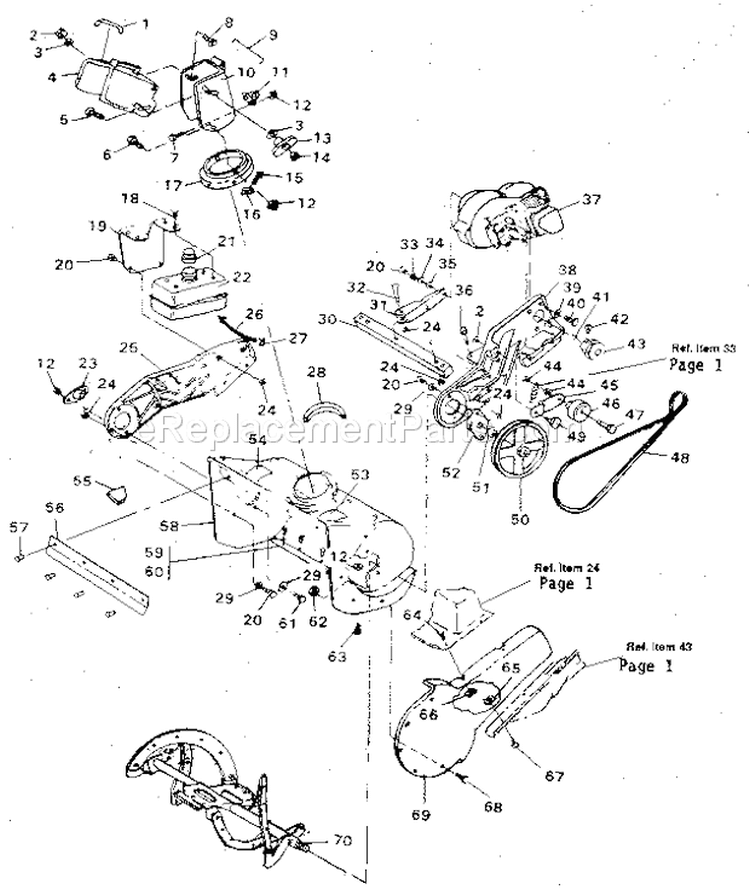 Auger Housing Assembly Diagram and Parts List for 536884220  Craftsman Snow Blower