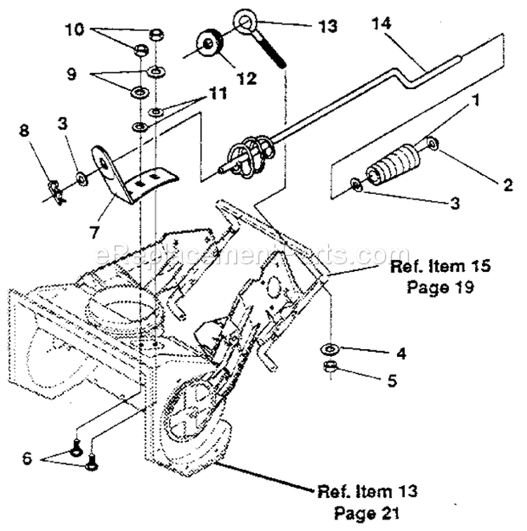 Chute Control Rod Diagram and Parts List for 536884231  Craftsman Snow Blower