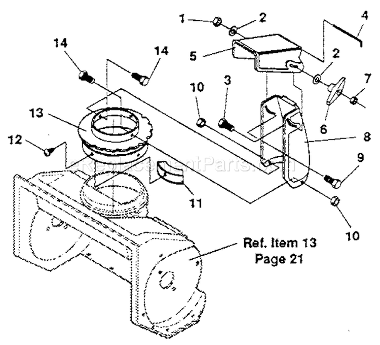 Discharge Chute Diagram and Parts List for 536884231  Craftsman Snow Blower