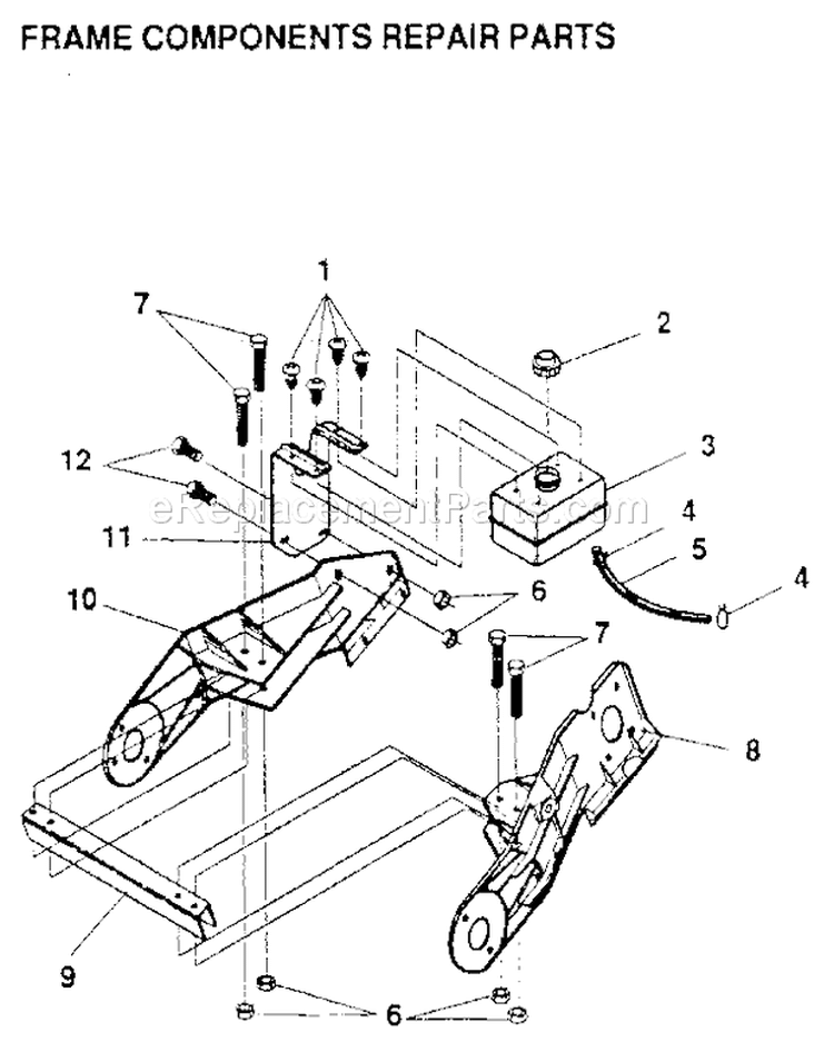Frame Components Diagram and Parts List for 536884232  Craftsman Snow Blower