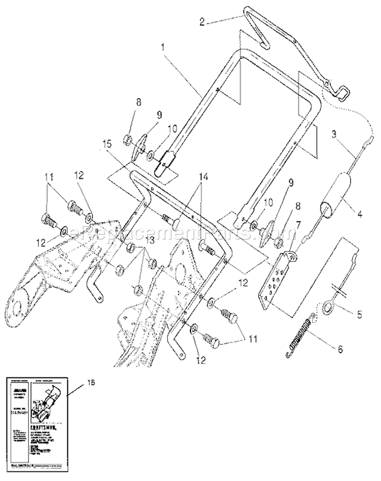 Handle Assembly Diagram and Parts List for 536884251  Craftsman Snow Blower