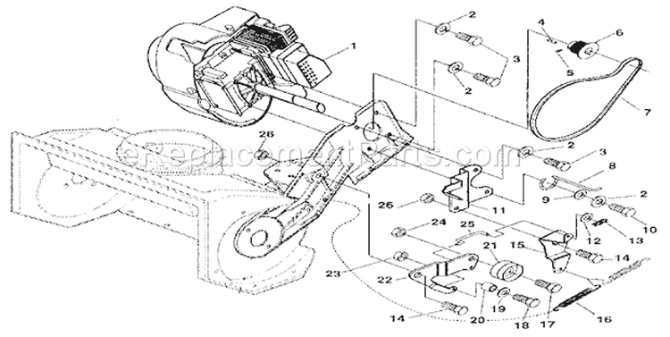 Engine And Drive Diagram and Parts List for 536884251  Craftsman Snow Blower