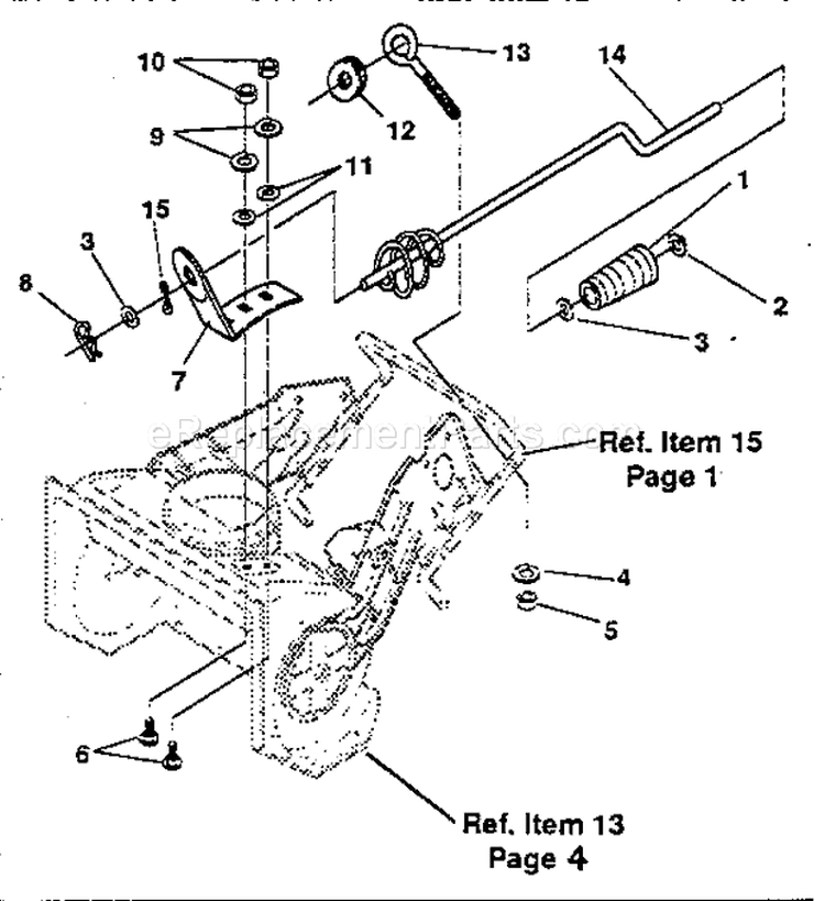 Chute Control Rod Repair Diagram and Parts List for 536884252  Craftsman Snow Blower