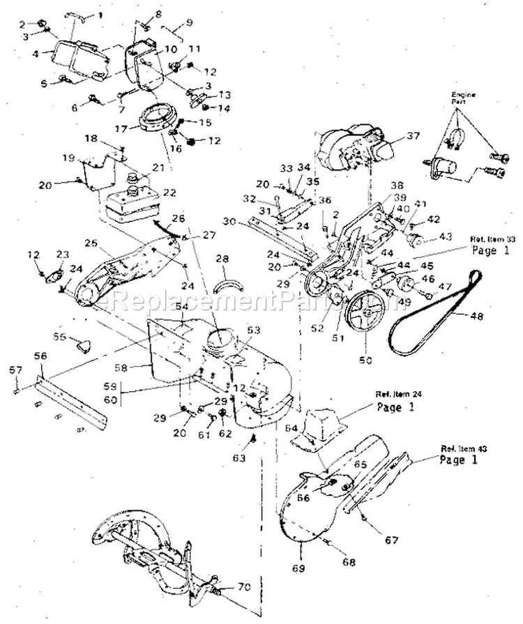 Auger Housing Assembly Diagram and Parts List for 536884320  Craftsman Snow Blower