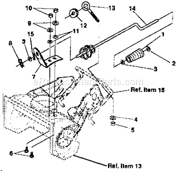 Chute Control Rod Repair Diagram and Parts List for 536884351  Craftsman Snow Blower