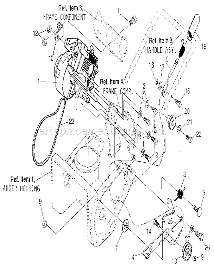Engine And Drive Diagram and Parts List for 536884431  Craftsman Snow Blower