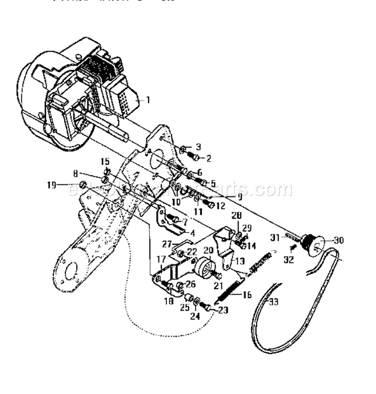 Engine And Drive Assembly Diagram and Parts List for 536884580  Craftsman Snow Blower