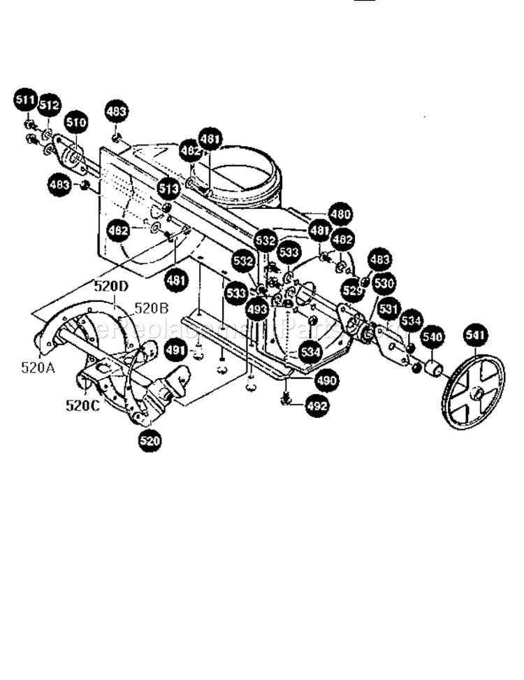 Auger Housing Assembly Diagram and Parts List for 536884581  Craftsman Snow Blower