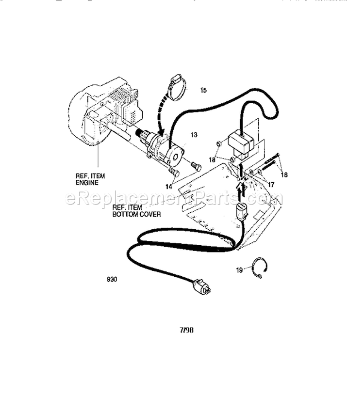 Electric Start Assembly Diagram and Parts List for 536884582  Craftsman Snow Blower