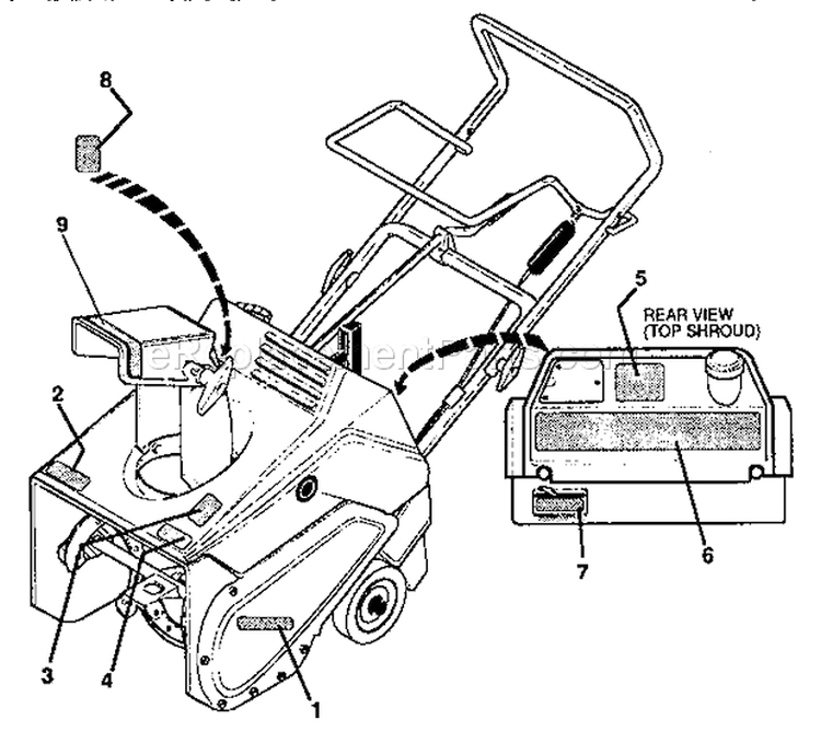 Decals Diagram and Parts List for 536884670  Craftsman Snow Blower