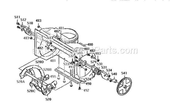 Auger Housing Assembly Diagram and Parts List for 536884681  Craftsman Snow Blower