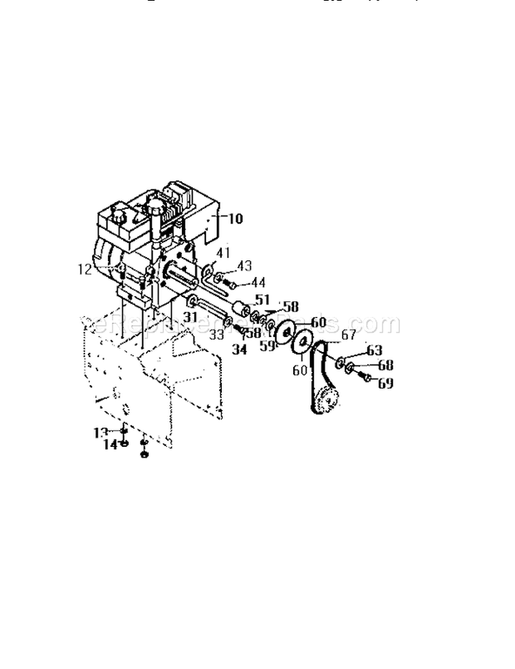 Engine Assembly Diagram and Parts List for 536884781  Craftsman Snow Blower
