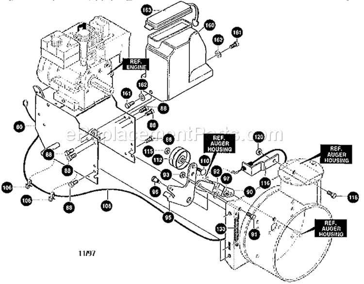 Frame Components Diagram and Parts List for 536884790  Craftsman Snow Blower