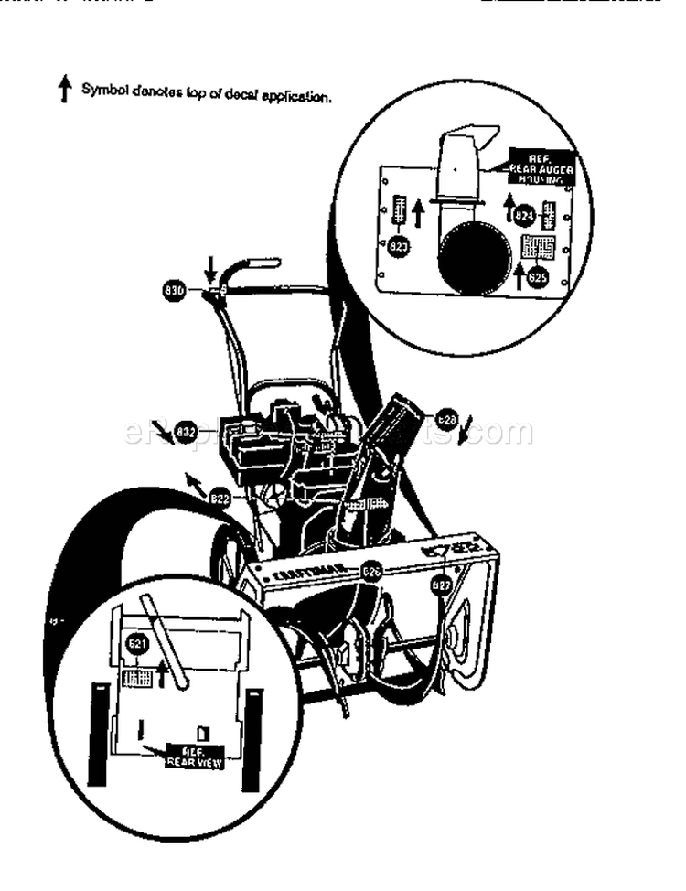 Decals Diagram and Parts List for 536884790  Craftsman Snow Blower