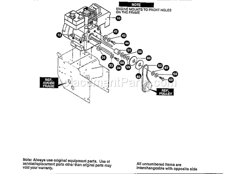 Engine Assembly Diagram and Parts List for 536884790  Craftsman Snow Blower
