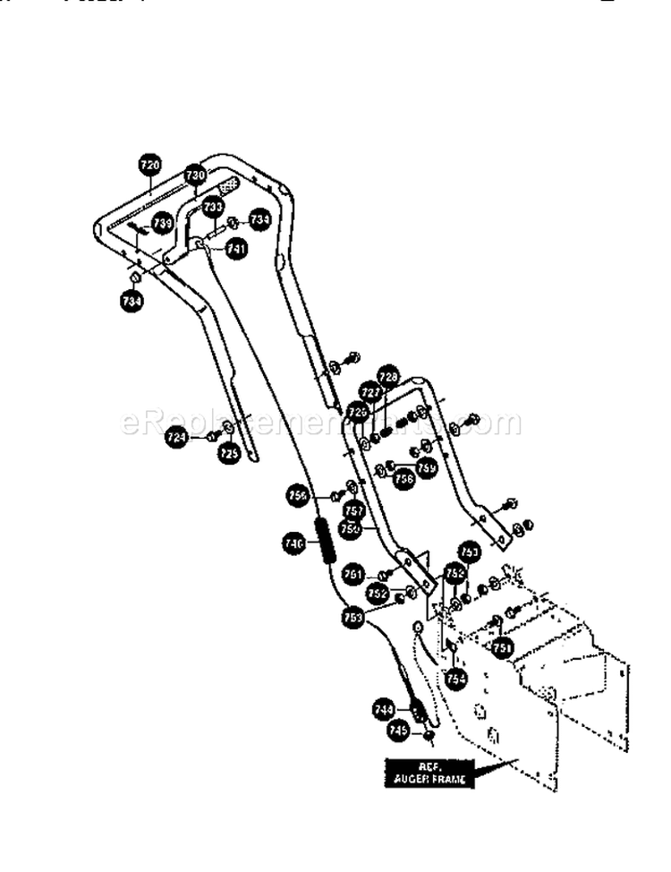 Handle Assembly Diagram and Parts List for 536884790  Craftsman Snow Blower