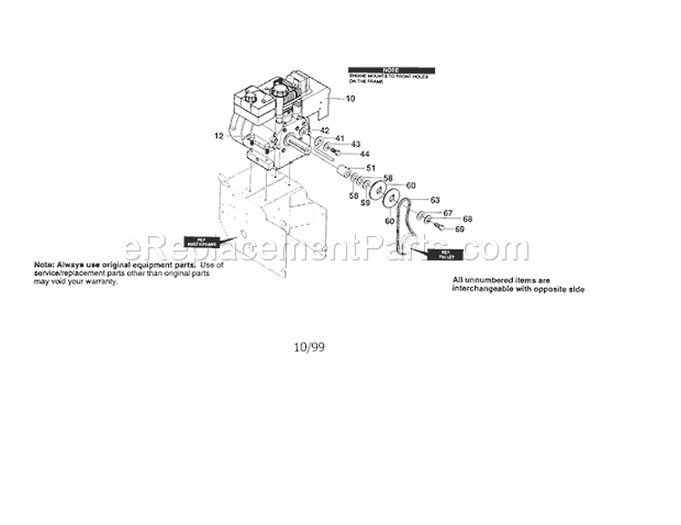 Engine Assembly Diagram and Parts List for 536884791  Craftsman Snow Blower