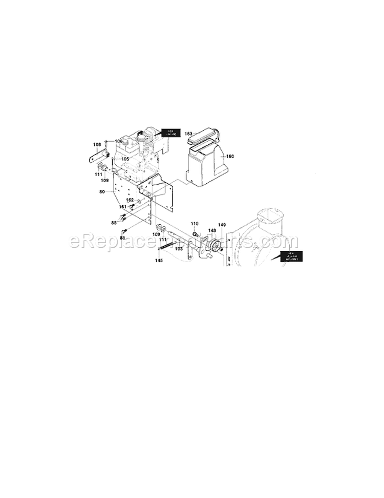Frame Assembly Diagram and Parts List for 536884791  Craftsman Snow Blower