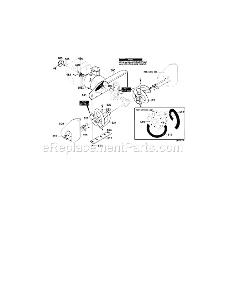 Auger Housing Assembly Diagram and Parts List for 536884791  Craftsman Snow Blower