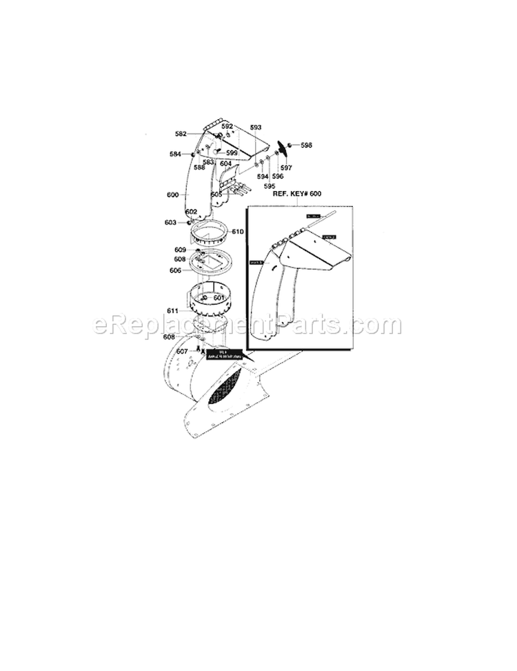 Discharge Chute Assembly Diagram and Parts List for 536884791  Craftsman Snow Blower