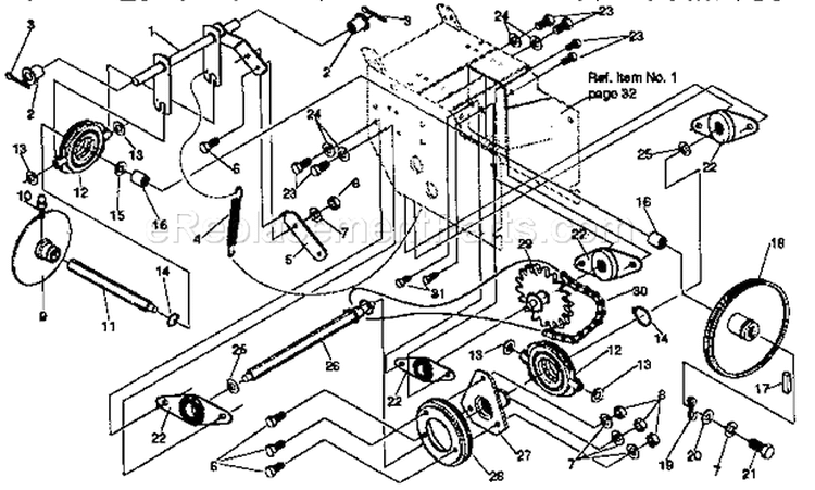 Drive Components Diagram and Parts List for 536884822  Craftsman Snow Blower