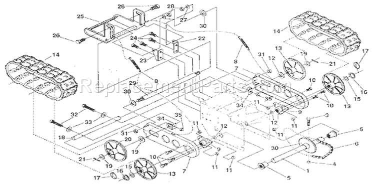 Track Assembly Diagram and Parts List for 536884822  Craftsman Snow Blower