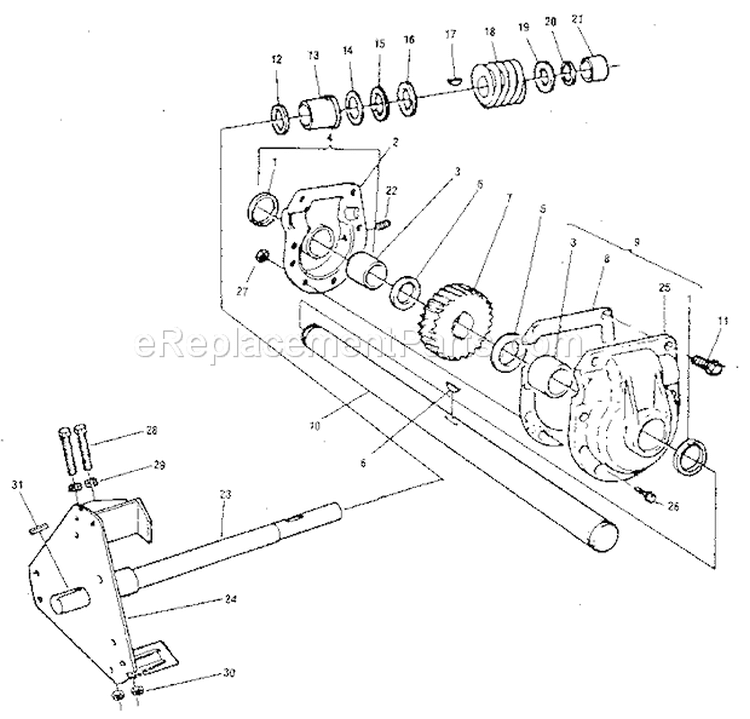 Gear Box Diagram and Parts List for 536885000  Craftsman Snow Blower