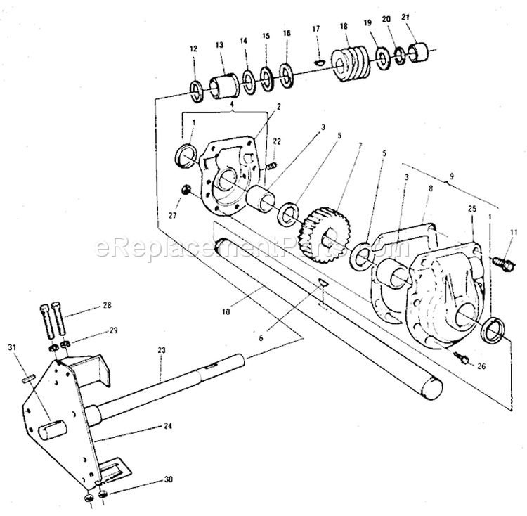 Gear Box Diagram and Parts List for 536885010  Craftsman Snow Blower