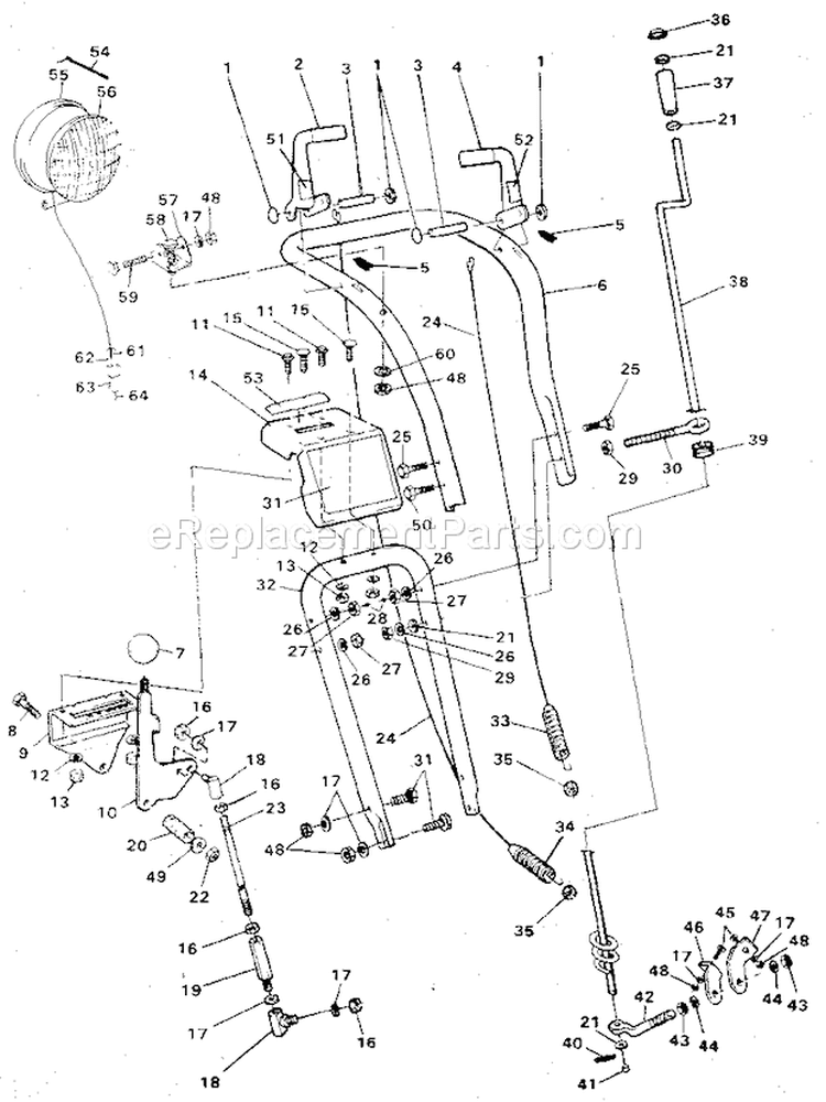 Upper Handle Assembly Diagram and Parts List for 536885010  Craftsman Snow Blower
