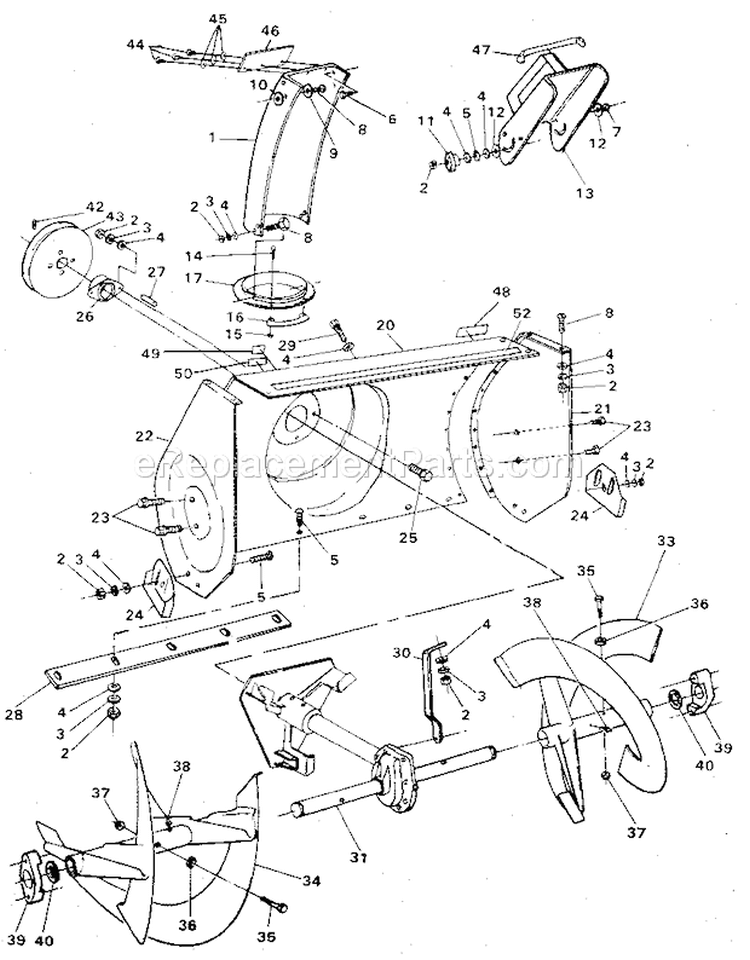 Auger Housing Assembly Diagram and Parts List for 536885010  Craftsman Snow Blower
