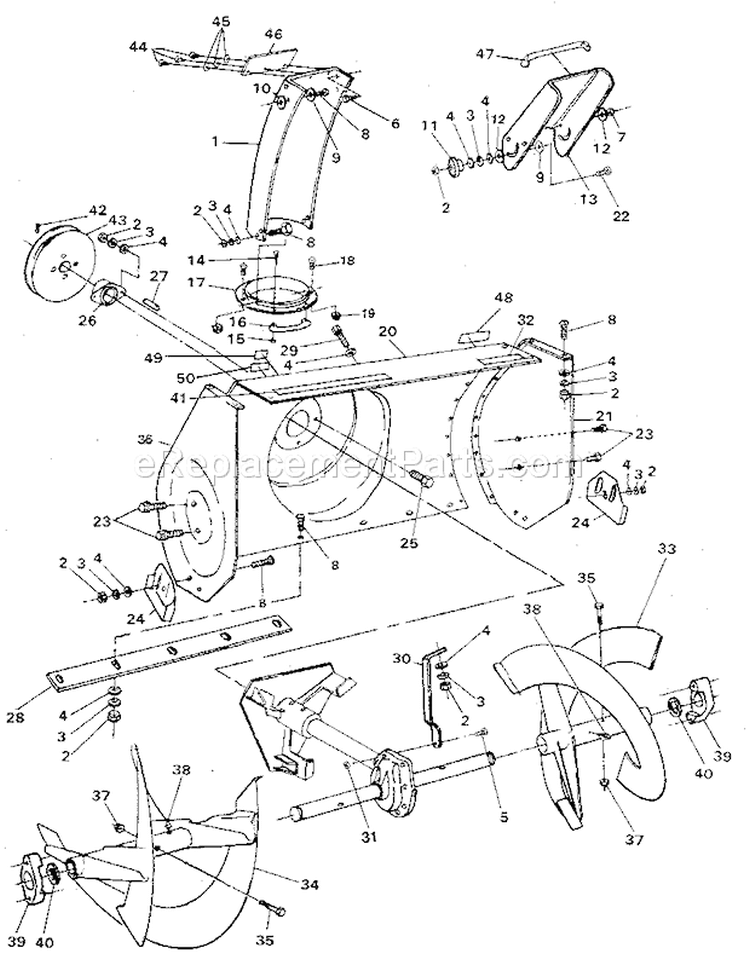 Auger Housing Assembly Diagram and Parts List for 536885020  Craftsman Snow Blower