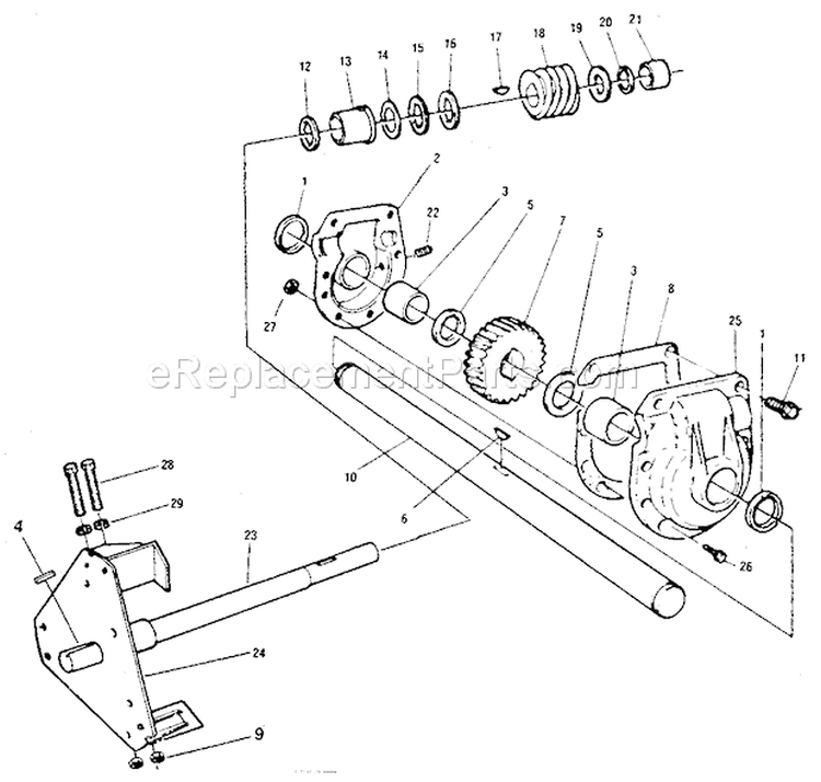 Gear Box Diagram and Parts List for 536885020  Craftsman Snow Blower