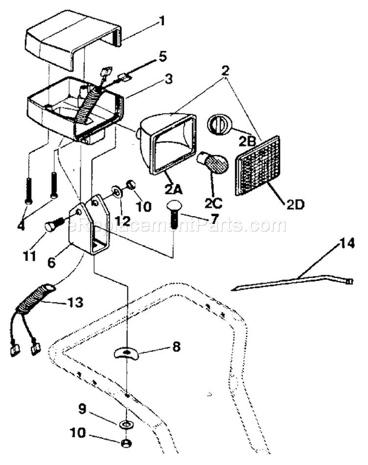 Headlight Assembly Diagram and Parts List for 536885030  Craftsman Snow Blower