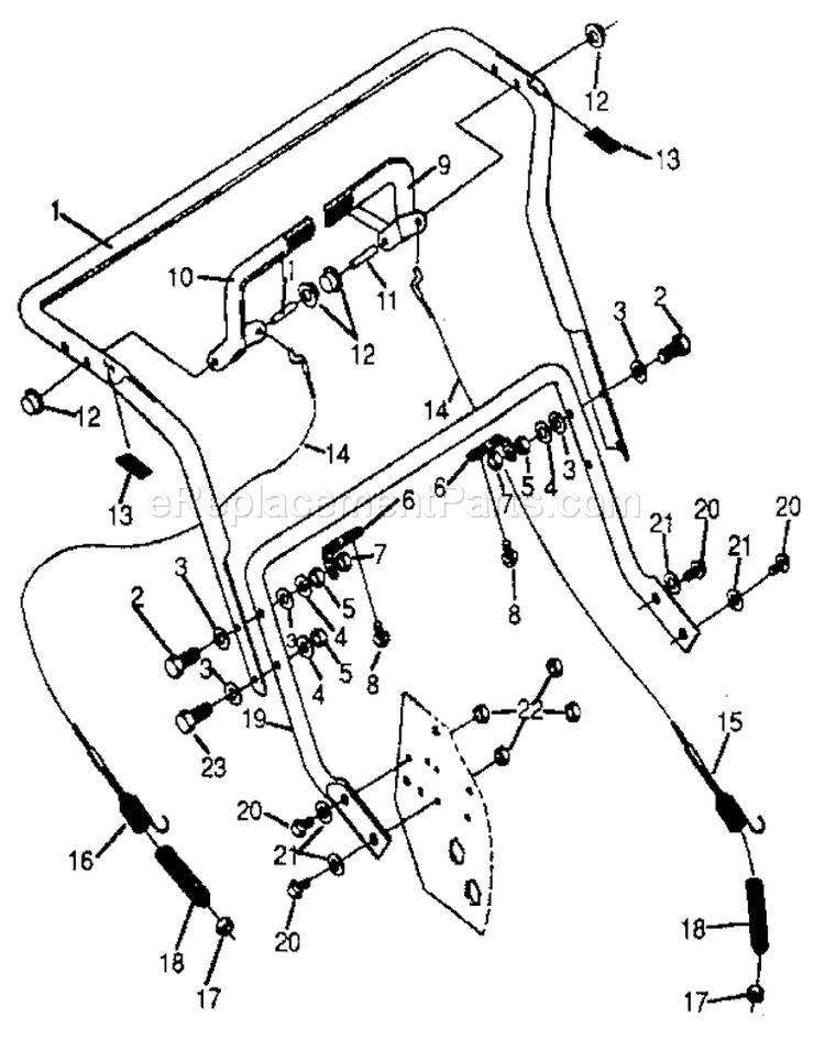 Handle Assembly Diagram and Parts List for 536885030  Craftsman Snow Blower
