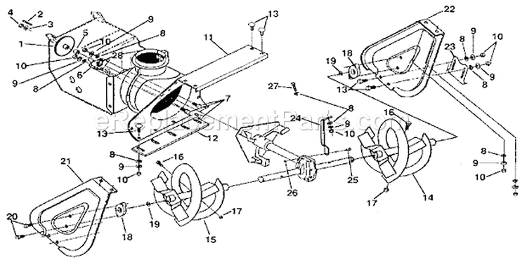 Auger Housing Diagram and Parts List for 536885030  Craftsman Snow Blower