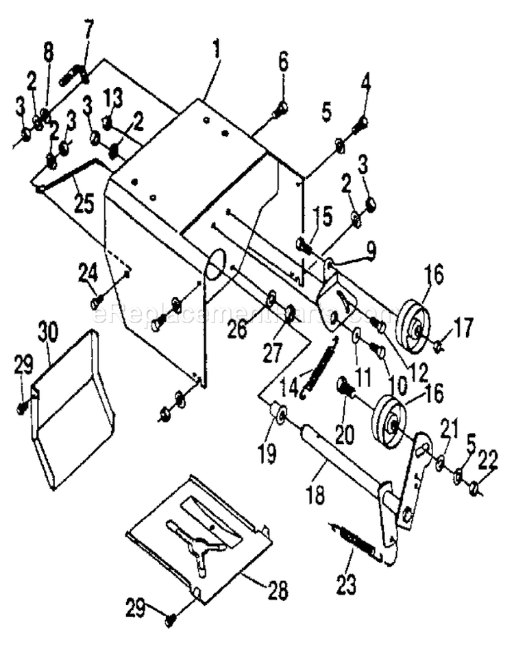 Frame Diagram and Parts List for 536885030  Craftsman Snow Blower