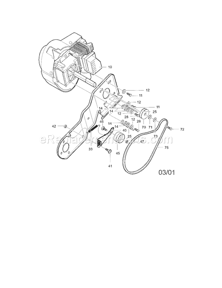 Engine Assembly Diagram and Parts List for 536885150  Craftsman Snow Blower