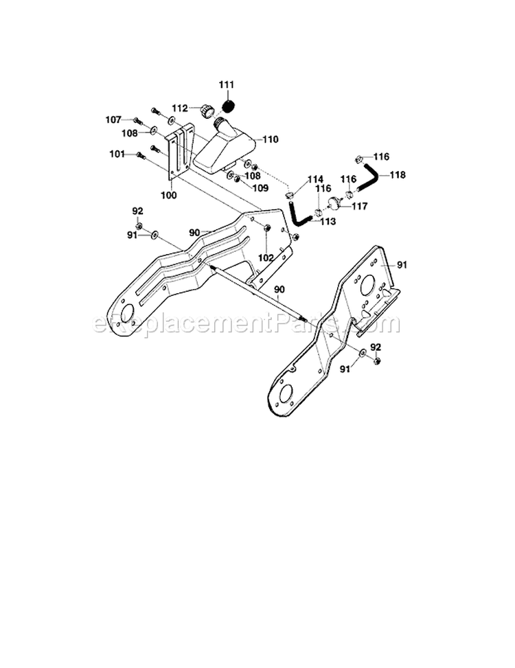 Frame Components Assembly Diagram and Parts List for 536885150  Craftsman Snow Blower