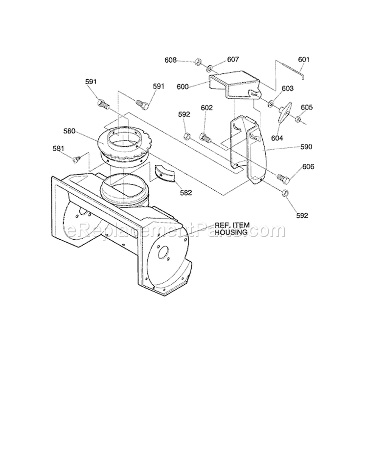 Discharge Chute Diagram and Parts List for 536885180  Craftsman Snow Blower