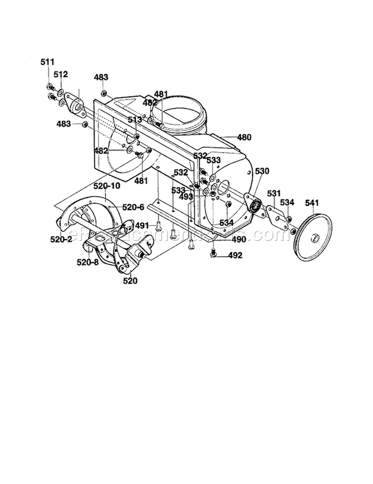 Auger Housing Diagram and Parts List for 536885190  Craftsman Snow Blower