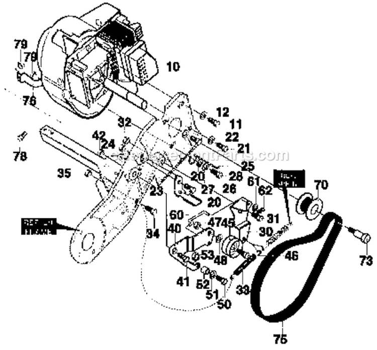 EngineDrive Assembly Diagram and Parts List for 536885210  Craftsman Snow Blower