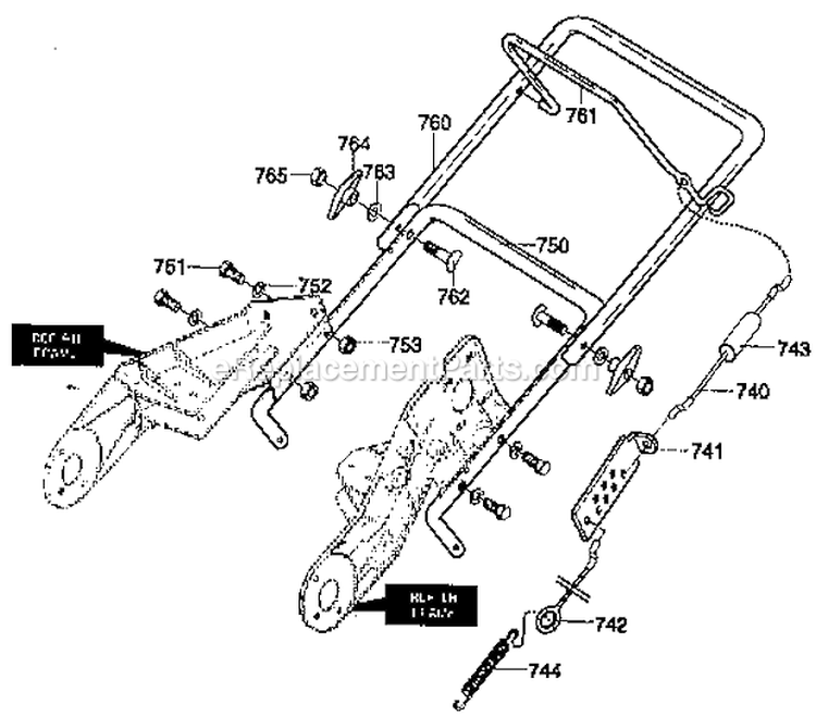 Handle Assembly Diagram and Parts List for 536885210  Craftsman Snow Blower