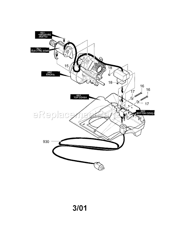 Electric_Start_Assembly Diagram and Parts List for 536885212  Craftsman Snow Blower