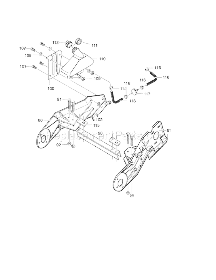 21" 5Hp Frame Diagram and Parts List for 536885213  Craftsman Snow Blower