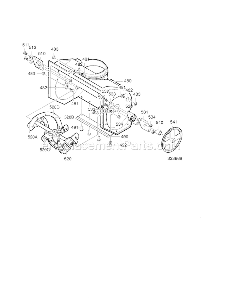 21" 5Hp Auger Diagram and Parts List for 536885213  Craftsman Snow Blower