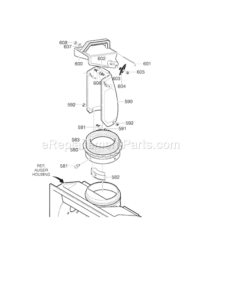 21" 5Hp Discharge Chute Diagram and Parts List for 536885213  Craftsman Snow Blower